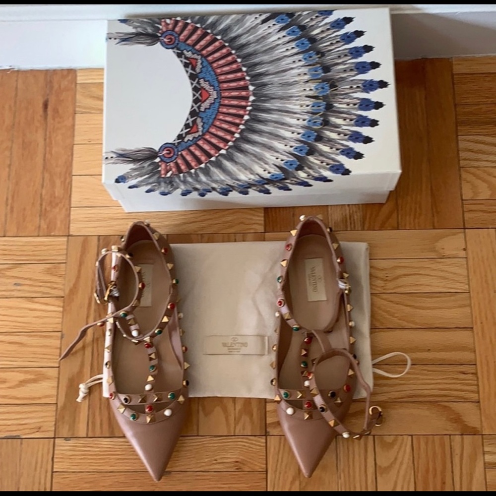 Valentino Rockstud Cage Flats-Nude